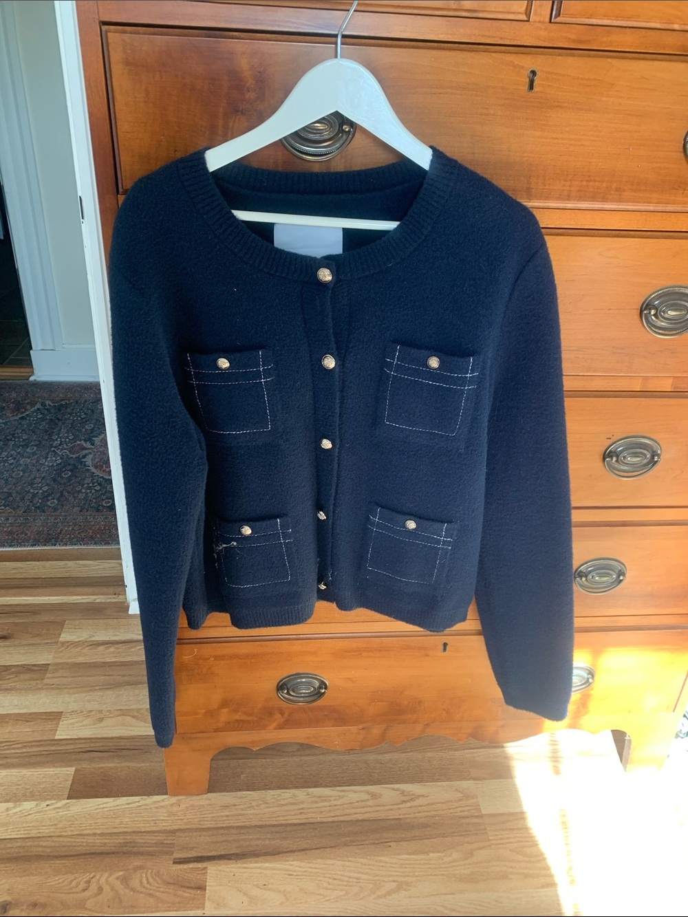 NVLT Navy Knit Button-Front Pocket Jacket